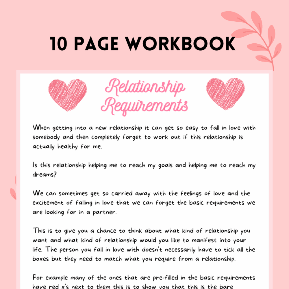 Relationship Requirements Self Help Workbook | Manifest Love and Self Love | emotional wellness & Motivation | Self-Care tools