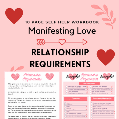 Relationship Requirements Self Help Workbook | Manifest Love and Self Love | emotional wellness & Motivation | Self-Care tools