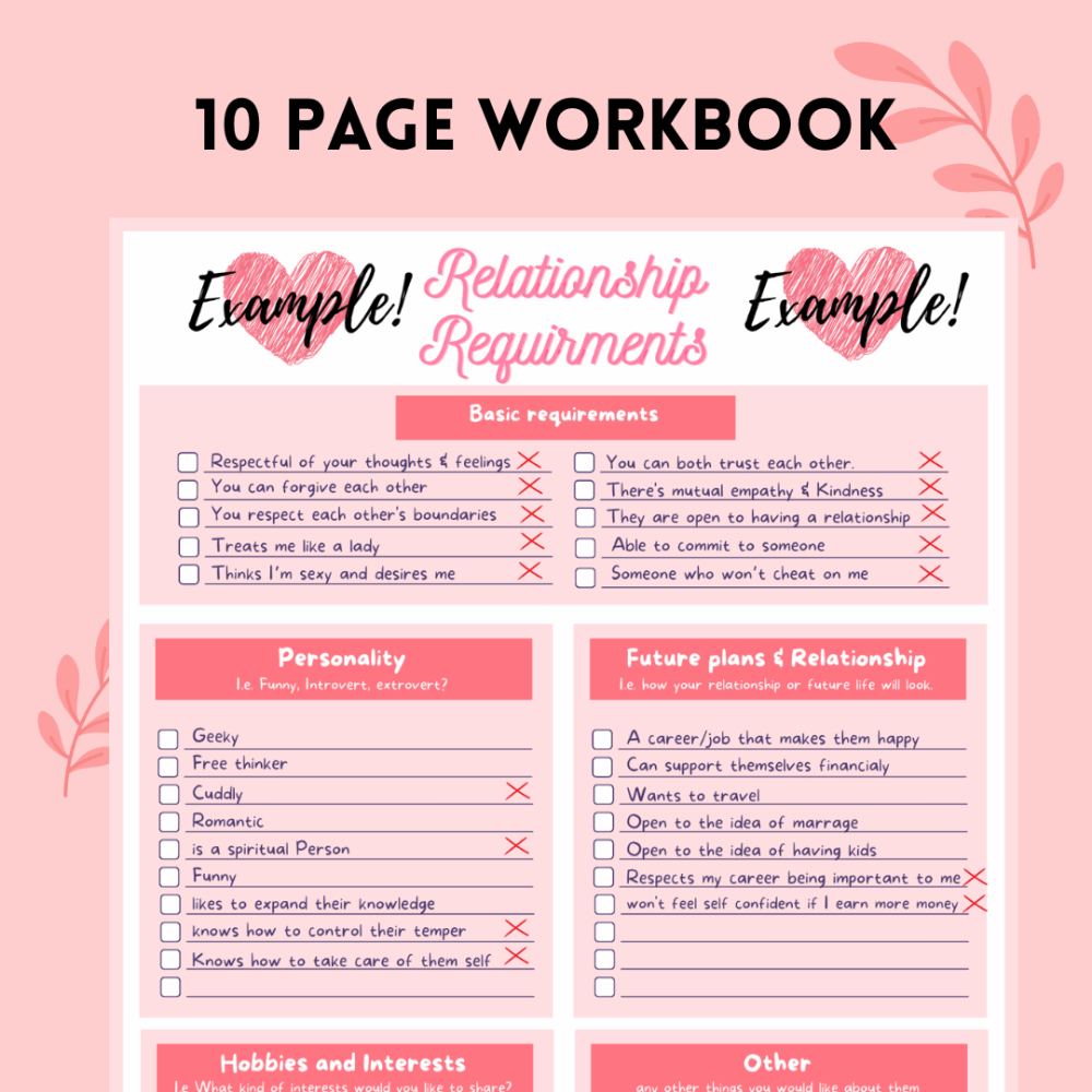 Relationship Requirements Self Help Workbook | Manifest Love and Self Love | emotional wellness & Motivation | Self-Care tools