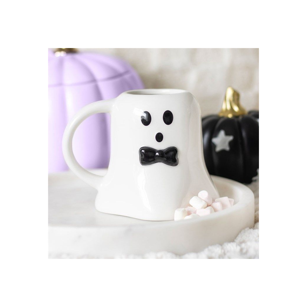 Mr Boo Ghost Shaped Mug with Bow Tie