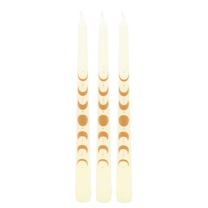 Set of 3 Off White Moon Phases Taper Dinner Candles