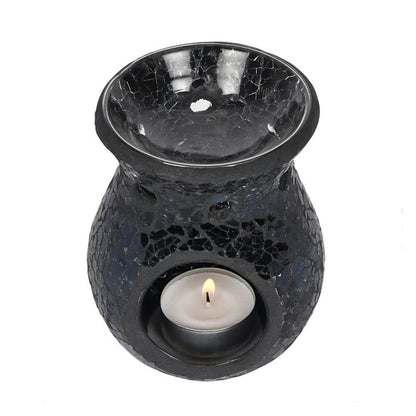 Small Black Crackle Glass Oil Burner