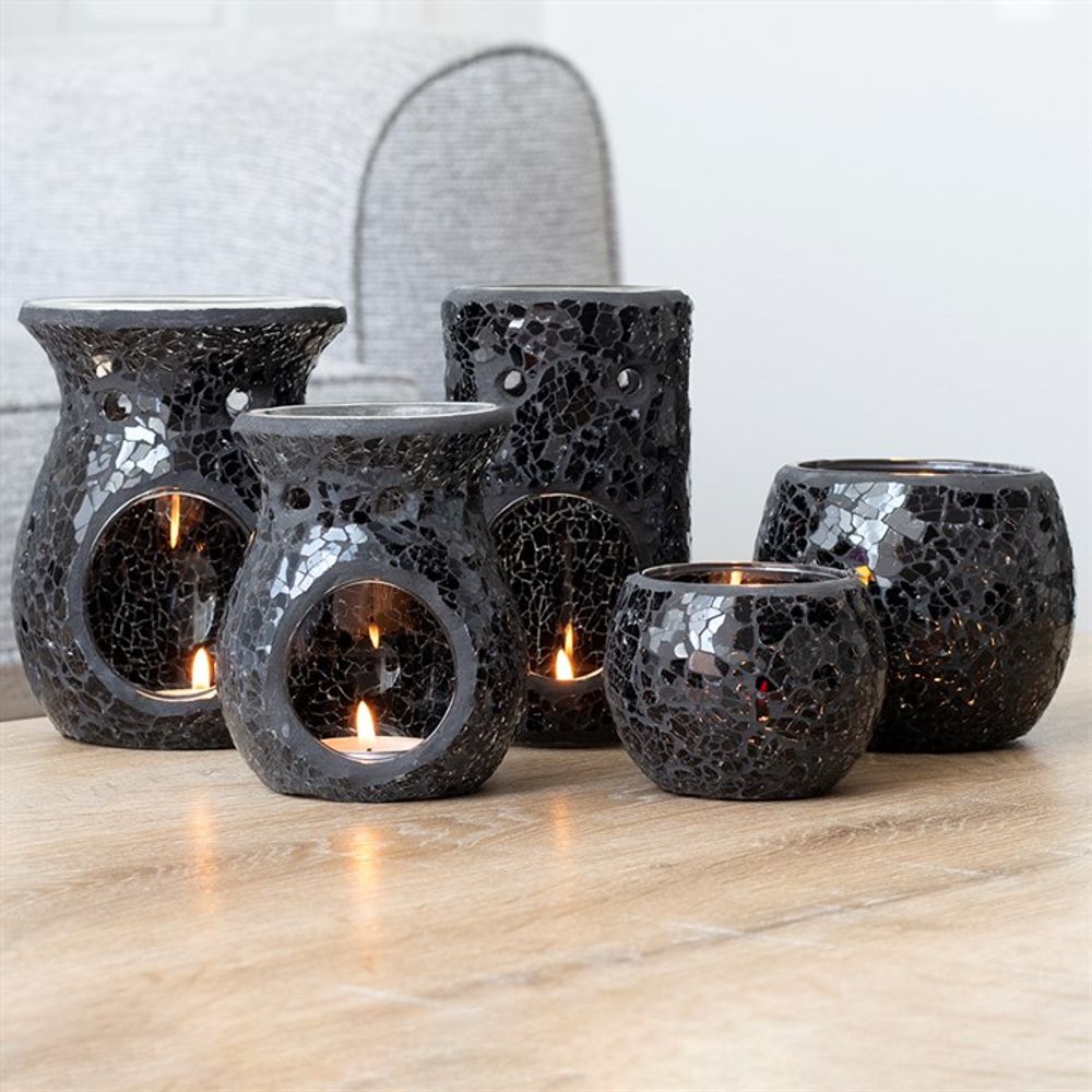 Small Black Crackle Glass Oil Burner