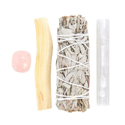 Smudge Kit with Rose Quartz Crystal