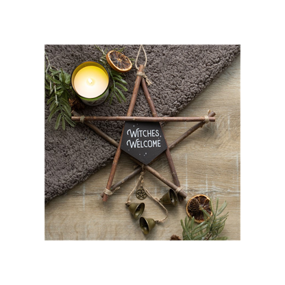 30cm Witches Welcome Willow Pentagram Sign with Bells