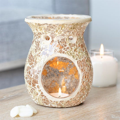 Large Gold Crackle Glass Oil Burner