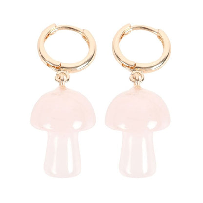 Rose Quartz Crystal Mushroom Earrings