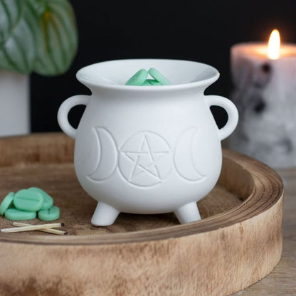 White Triple Moon Cauldron Oil Burner